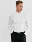 Asos Design Beighton Slim Sateen Shirt With Pleated Front Bib & Wing Collar - White