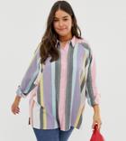 Asos Design Curve Long Sleeve Boyfriend Shirt In Stripe-multi