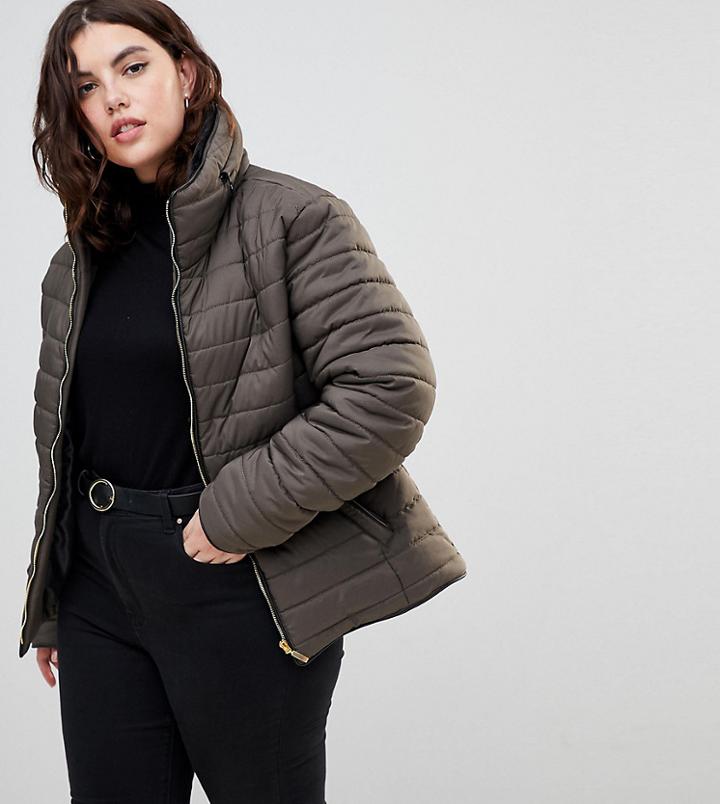 Ax Paris Plus Wet Look Cropped Jacket - Green