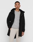 Only & Sons Water Resistant Light Parka Coat In Black