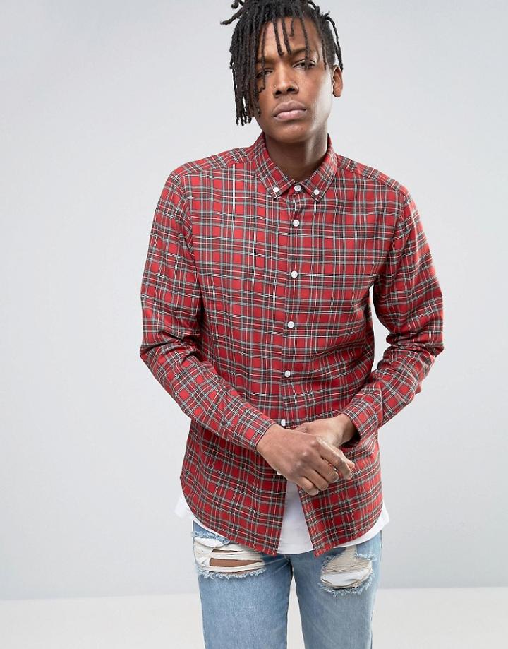 Asos Regular Fit Plaid Check Shirt - Red