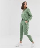 Asos Design Larajayne Tracksuit Cute Sweat / Basic Jogger With Tie With Contrast Binding - Green