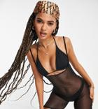 Public Desire Mesh Backless Romper In Black Glitter