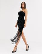 Asos Design Velvet Bandeau Mini Dress With Sash Detail-black