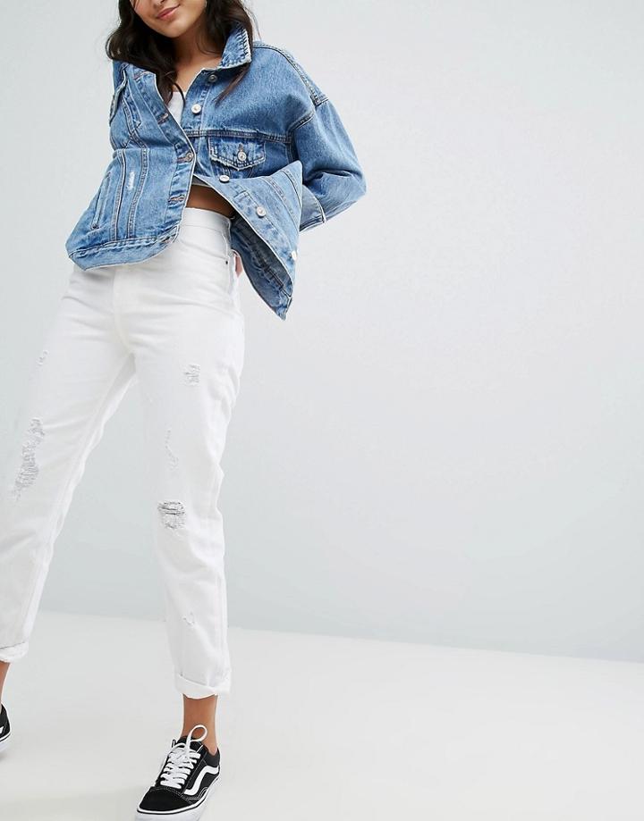 Bershka Distressed Mom Jean - White
