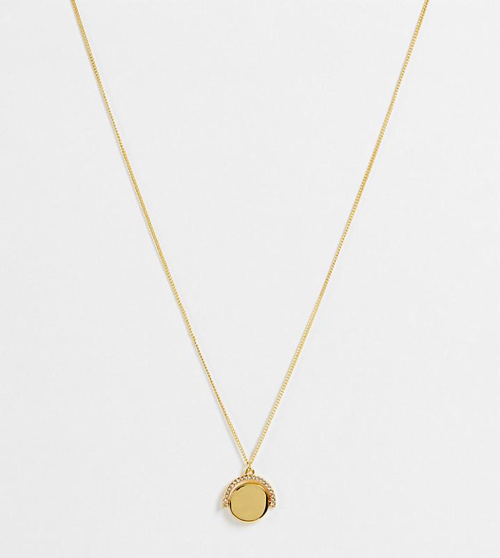 Asos Design Curve 14k Gold Plated Necklace With Crystal Coin Pendant