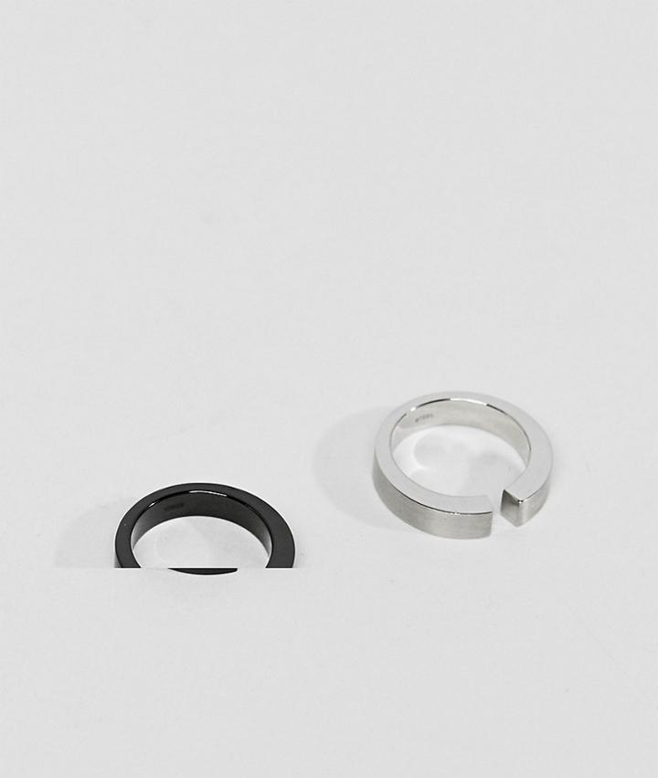 Emporio Armani Band Ring In Black & Silver - Silver