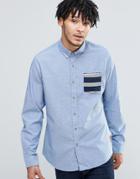 Brave Soul Shirt With Contrast Pattern Pocket - Blue