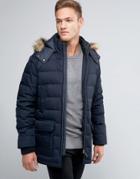 Ted Baker Padded Parka With Faux Fur Hood - Navy