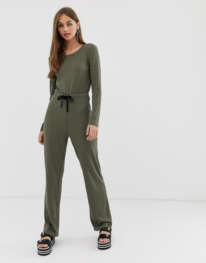 Noisy May Ribbed Jumpsuit-green