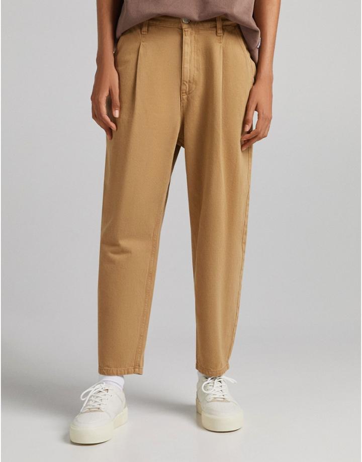 Bershka Wide Fit Jeans In Washed Brown - Part Of A Set