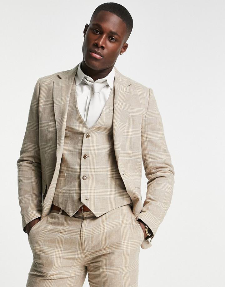 Gianni Feraud Slim Fit Suit Jacket In Beige Check-neutral