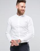 Asos Skinny Shirt In White With Button Down Collar And Long Sleeves -