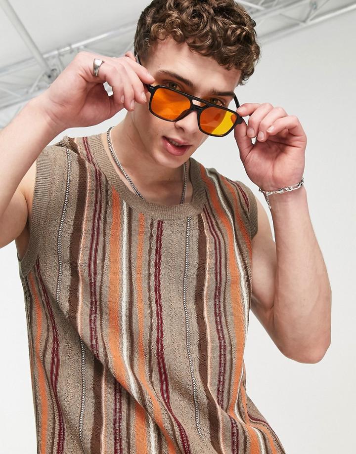 Asos Design Lightweight Textured Tank Top-brown