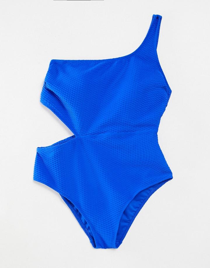 New Look Textured Swimsuit In Blue-blues