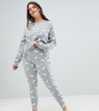Asos Design Curve Lightning Long Sleeve Tee & Legging Pyjama Set - Gray