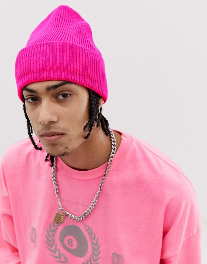 Asos Design Neon Pink Beanie