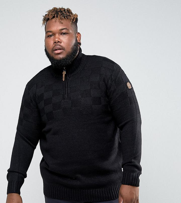 Duke King Size Chunky Zip Neck Sweater - Black