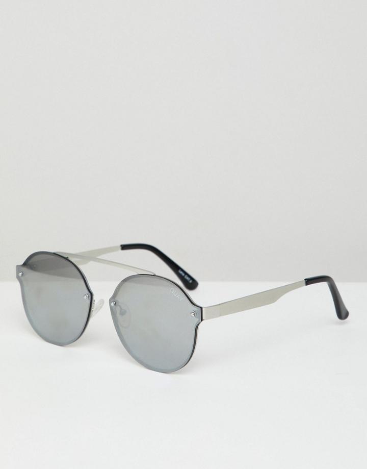Quay Australia Camden Heights Round Lens Sunglasses With Brow Bar - Silver