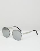 Quay Australia Camden Heights Round Lens Sunglasses With Brow Bar - Silver