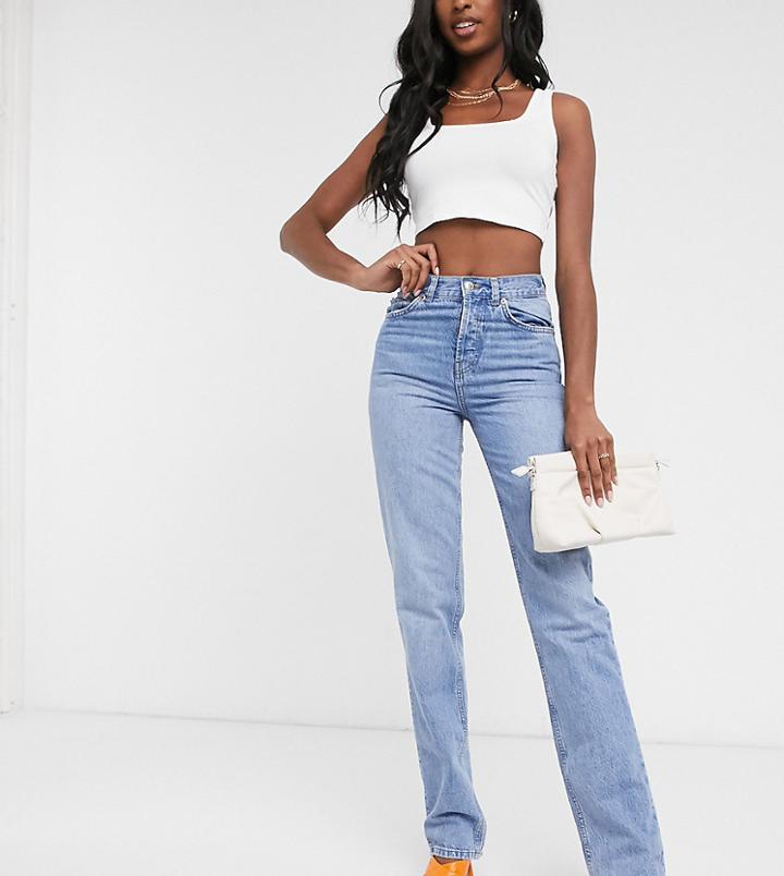 Asos Design Tall Mid Rise '90's' Straight Leg Jeans In Midwash-blue