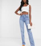 Asos Design Tall Mid Rise '90's' Straight Leg Jeans In Midwash-blue