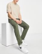 Asos Design Tapered Chinos In Khaki-green