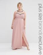 Little Mistress Plus Embellished Halter Maxi Dress - Pink