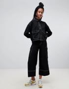 Monki Wide Leg Cargo Pants With Pockets In Black With Contrast Stitching - Black