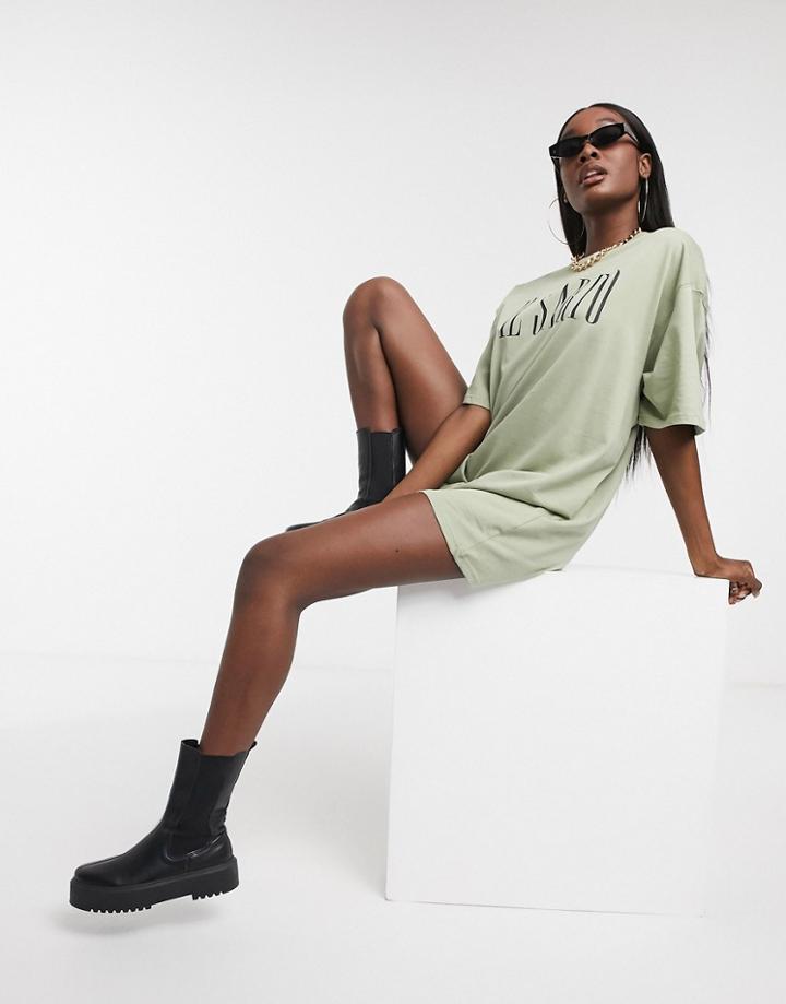 Il Sarto Oversized T-shirt Dress In Light Khaki-green