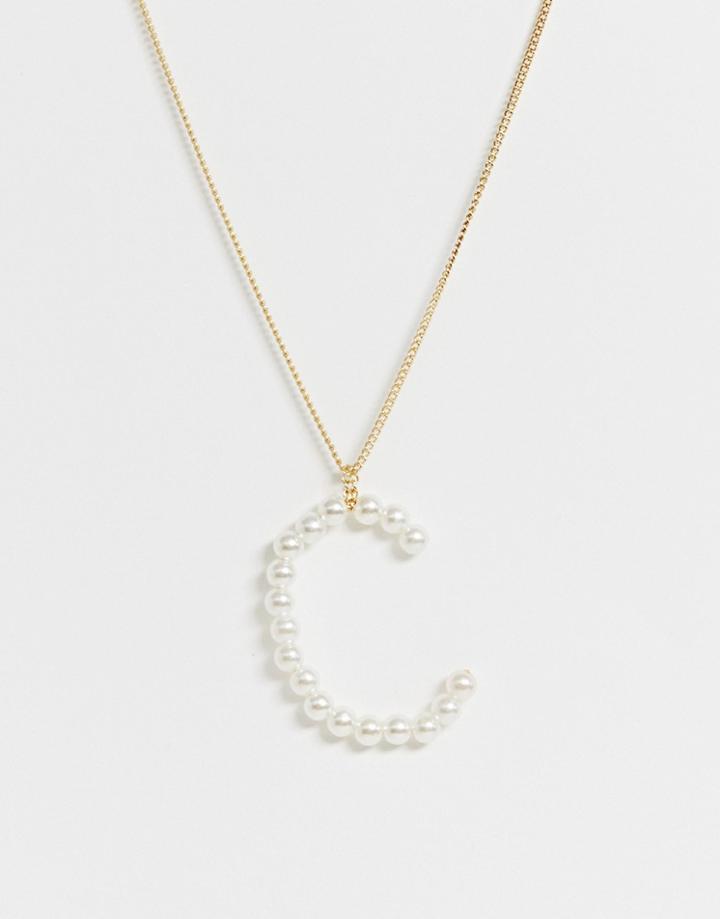Designb London C Initial Faux Pearl Necklace - Gold