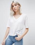 Asos T-shirt With V-neck In Linen - White