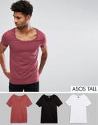 Asos Tall T-shirt With Deep Scoop 3 Pack Save - Multi