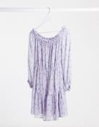 & Other Stories Lavander Print Bardot Mini Dress In Lilac-purple