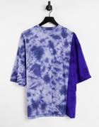 Asos Design Oversized T-shirt In Blue Spliced Tie Dye-blues
