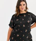 ] Simply Be Boxy Top In Black With Floral Print