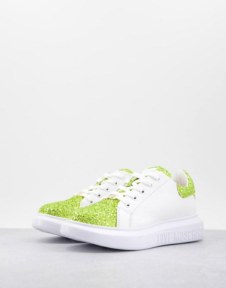 Love Moschino Logo Heart Sneakers In White Glitter