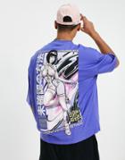 Asos Design Oversized T-shirt In Bright Purple With Anime Front & Back Print