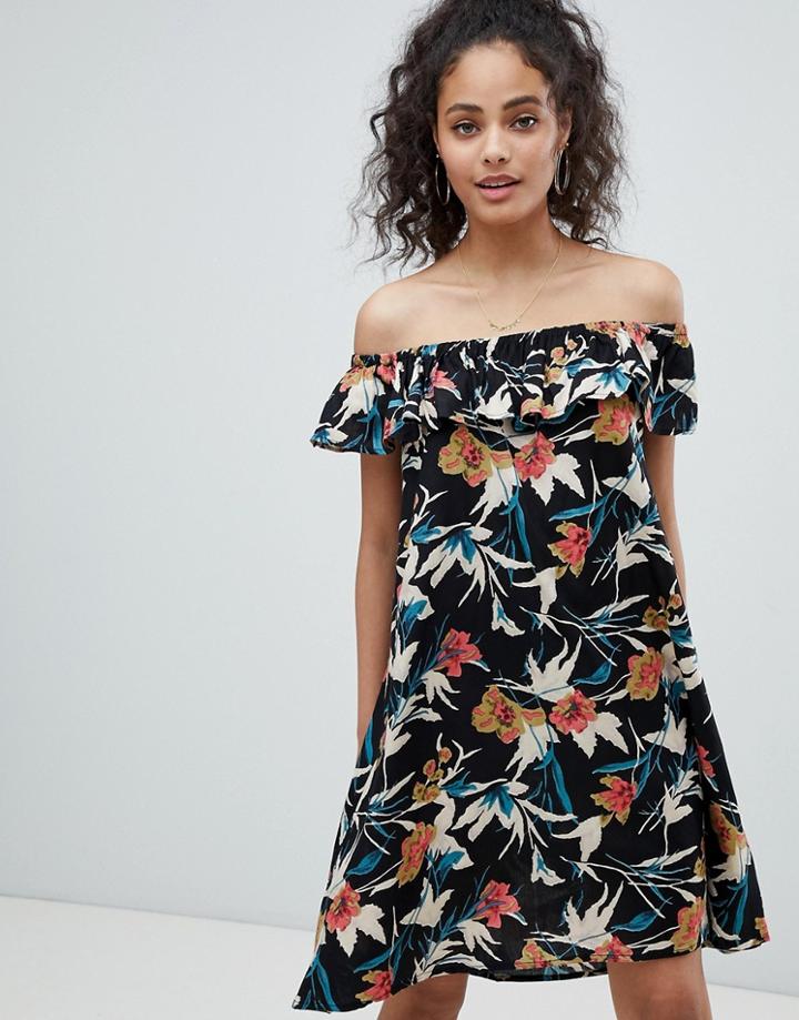 Rock & Religion Off Shoulder Tropical Print Dress - Multi