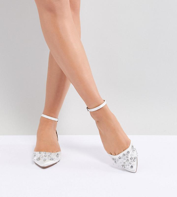 Asos Design Love Lock Wide Fit Embellished Ballet Flats - White