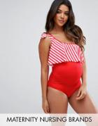 Gebe Maternity Nursing One Shoulder Frill Swimsuit - Red