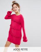 Asos Petite Dress With Ruffle And Fluted Sleeve - Pink