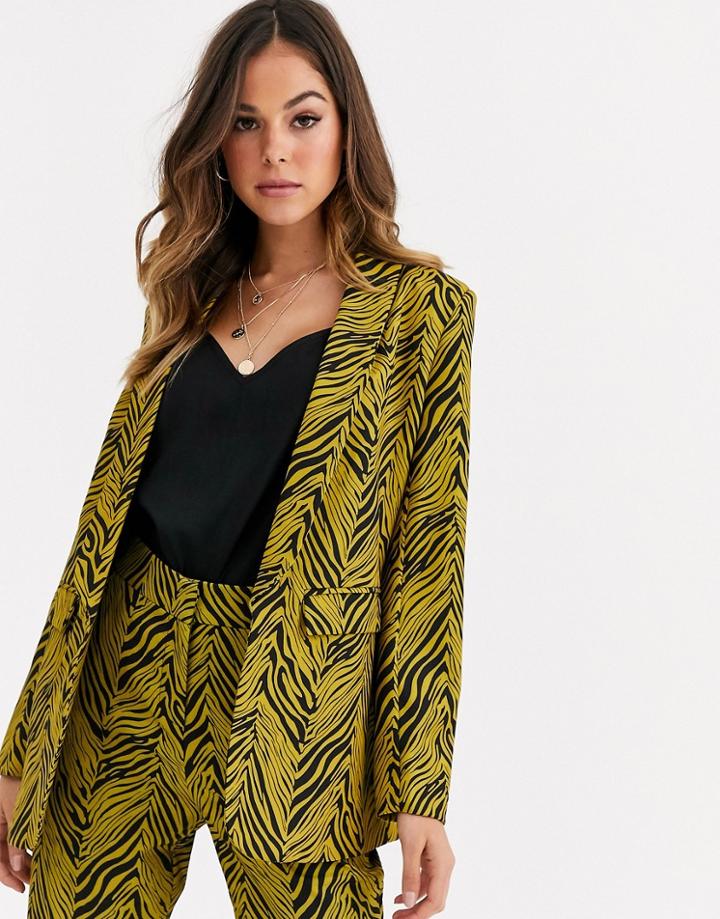 Liquorish Suit Blazer Two-piece In Gold And Black Abstract Print-multi