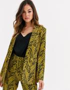 Liquorish Suit Blazer Two-piece In Gold And Black Abstract Print-multi