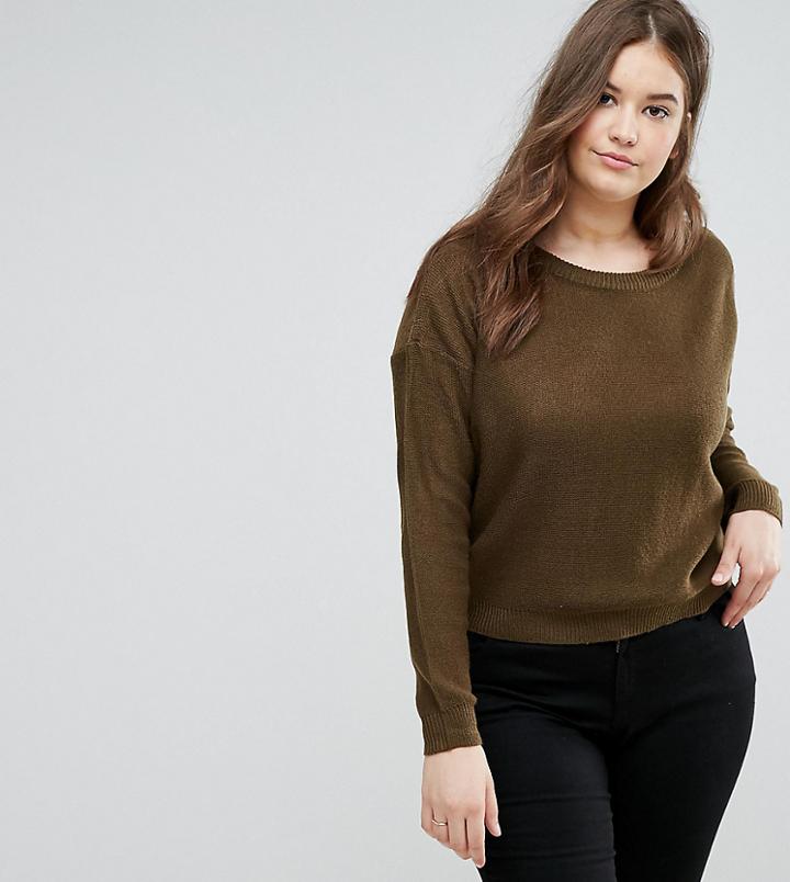 Brave Soul Plus Grunge Sweater - Green