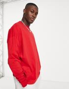 Asos Design Oversized Long Sleeve T-shirt In Red - Red