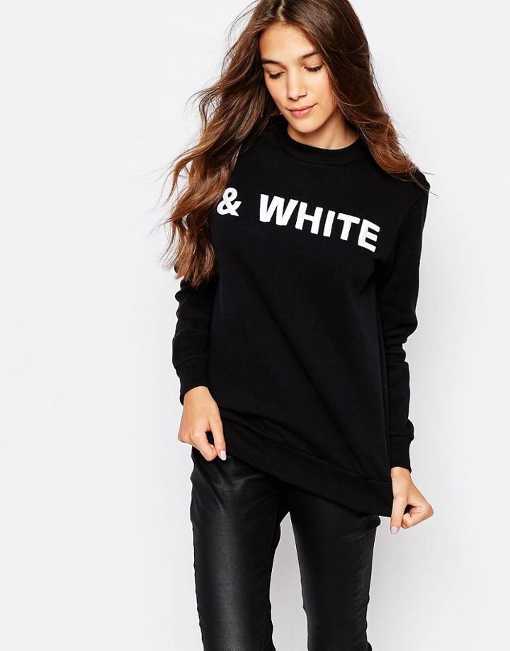 Pull & Bear & White Slogan Sweat - Black