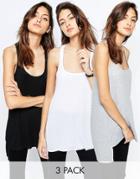 Asos Tank With Step Back Hem In Rib 3 Pack Save 15%