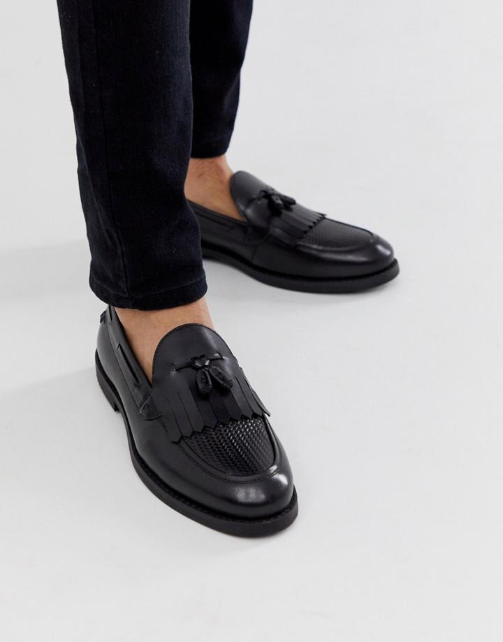 Farah Leather Tassel Loafer In Black - Black