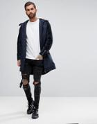 Ea7 Chest Logo Long Length Zip Tail Hooded Jacket In Navy - Navy